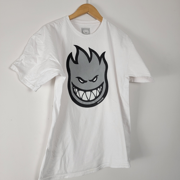 Spitfire White Tee Large Grey Black Flame T-Shirt Streetwear
